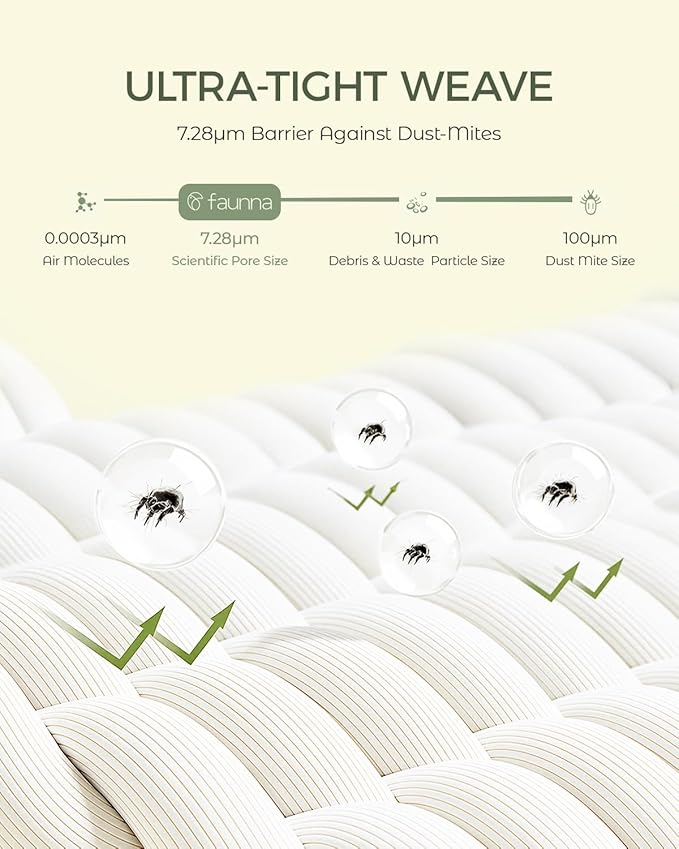FAUNNA Zippered Mattress Encasement, 100% Cotton Bed Bug and Dust Mite Proof Mattress Protector, Hypoallergenic, Antibacterial Protection, Noiseless Zipper, Six-Sided Cover (King 16" Deep)