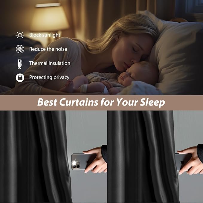 Room Divider Curtains with Ceiling Curtain Track Set Window Curtain for Bedroom,Living Room Total Blackout Thermal Insulated Privacy Ceiling Track Curtain W 6 × H 7 FT Black drape&Black track