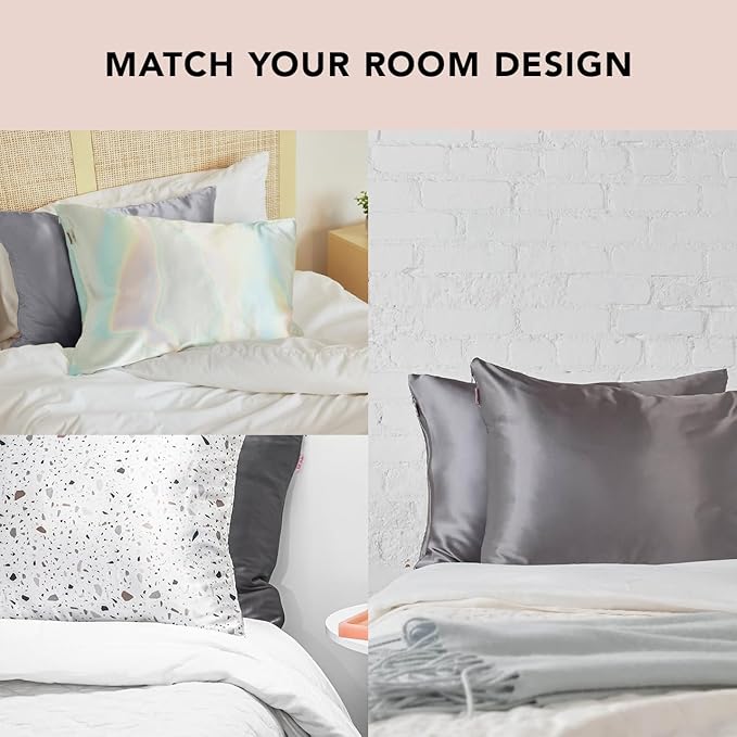 Kitsch Satin Pillowcase with Zipper for Hair & Skin, Softer Than Silk Pillow Cases Queen Size Set of 2, Wrinkle-Free, Smooth and Cooling Satin Pillow Covers, Standard Size 19"x26" - Charcoal, 2pcs