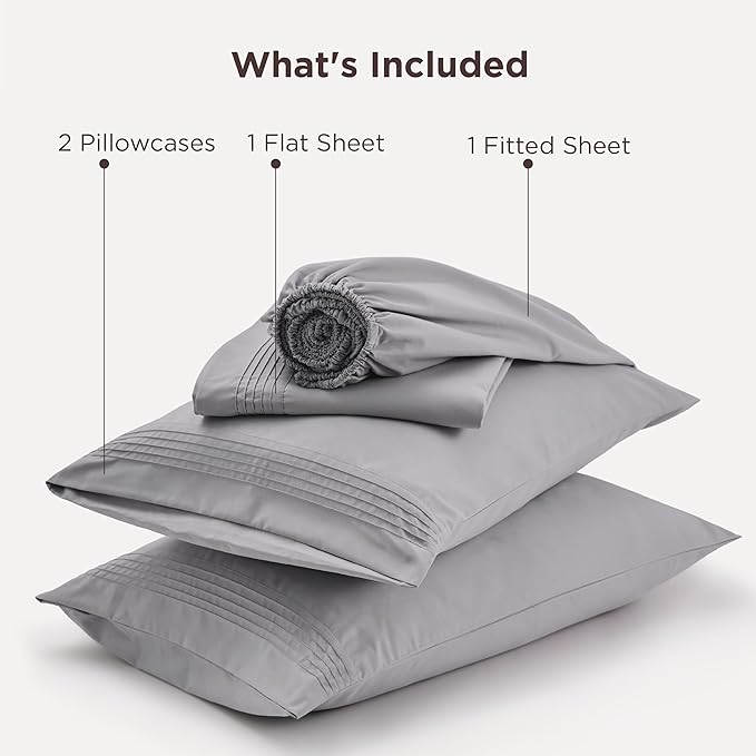 Bedsure Deep Pocket California King Sheet Sets - Fits Mattresses Up to 21 Inches Thick - 4 Piece Bed Sheets, Moisture Wicking, Soft & Cooling Bedsheet & Pillowcases, Easy & Secure Fit, Light Grey