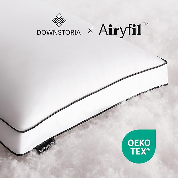 Feather Down Pillows Standard Size Set of 2 with Gusset, Luxury Hotel Collection Bed Pillow 2 Pack, Down Surrounded Gusseted Pillows for Sleeping, Fluffy for Side, Back Sleepers 20x26 in.