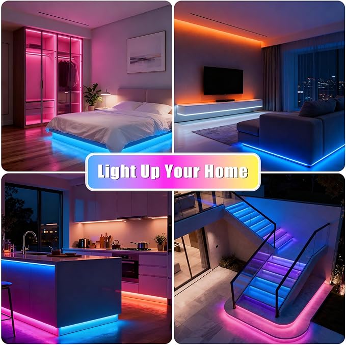DAYBETTER 150ft Led Light Strips (2 Rolls of 75ft) with 24V Power Supply，Music Sync RGB Color Changing Lights for Bedroom, Desk, Home Kitchen Party Decoration with App & Remote Control