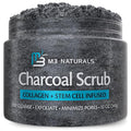 Exfoliating Charcoal Scrub with Collagen & Stem Cells – Salt Scrub for Body Toning, Cellulite, Armpit Detox, and Skin Smoothing for Face, Feet, and Body by M3 Naturals.