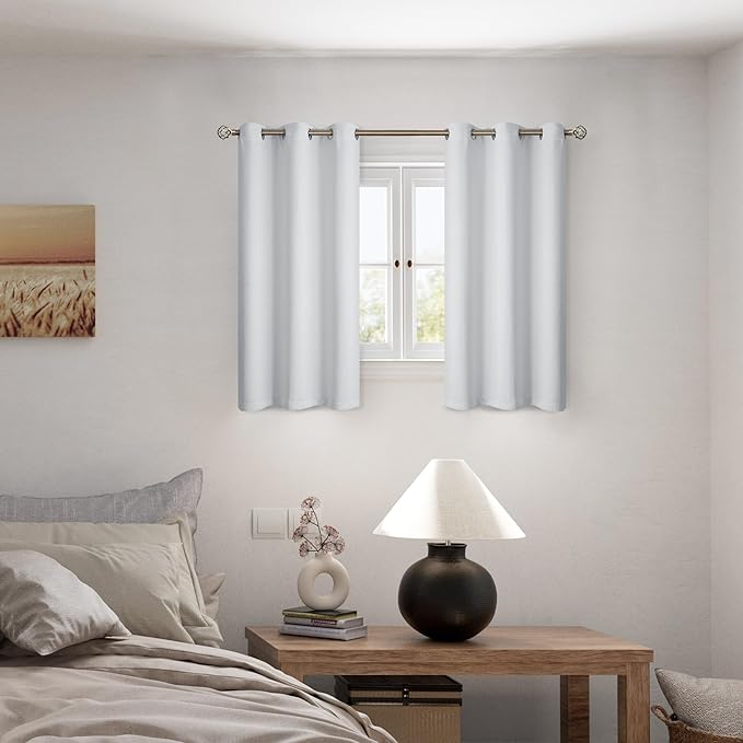 BGment 45 Inch Curtains for Bedroom - Short Blackout Curtains for Small Window/Cafe Thermal Insulated Grommet Drapes, 2 Panels, Each 42 Inch Wide, Greyish White