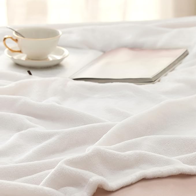 Bedsure GentleSoft White Fleece Throw Blanket - 300GSM Blankets for Couch, Sofa, Bed, Soft Lightweight Plush Cozy Throws for Toddlers, 50x60 inches