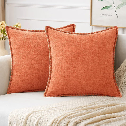 MIULEE Pack of 2 Couch Throw Pillow Covers 20x20 Inch Coral Red Farmhouse Decorative Pillow Covers with Stitched Edge Soft Chenille Solid Dyed Pillow Covers for Sofa Bed Living Room