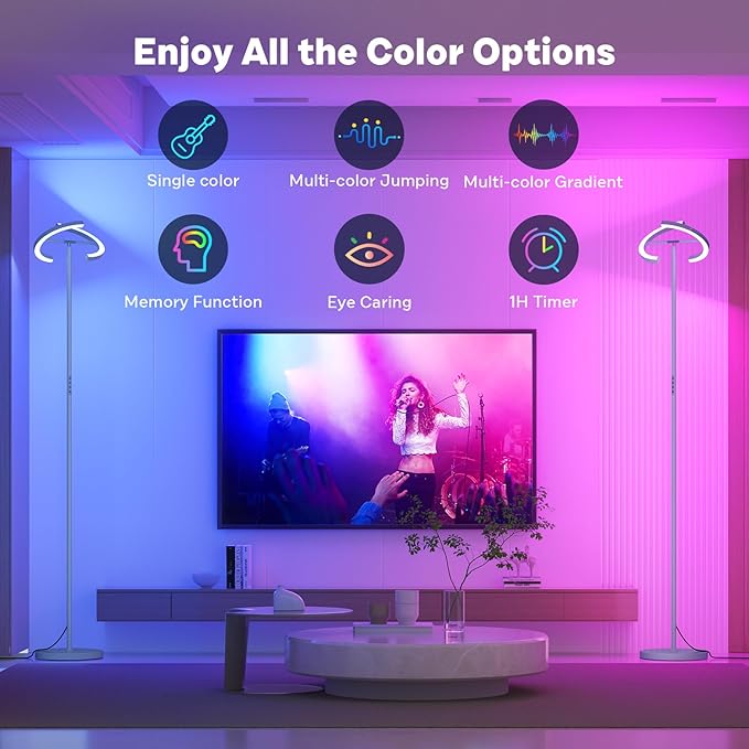 Silver Gray RGBCW Floor Lamp, Bright Color Changing RGB Standing Lamp, Modern Stepless Dimmable LED Tall Lamp with Remote Control, 20W 3000-6000K Floor Lamps for Living Room, Bedroom, Office