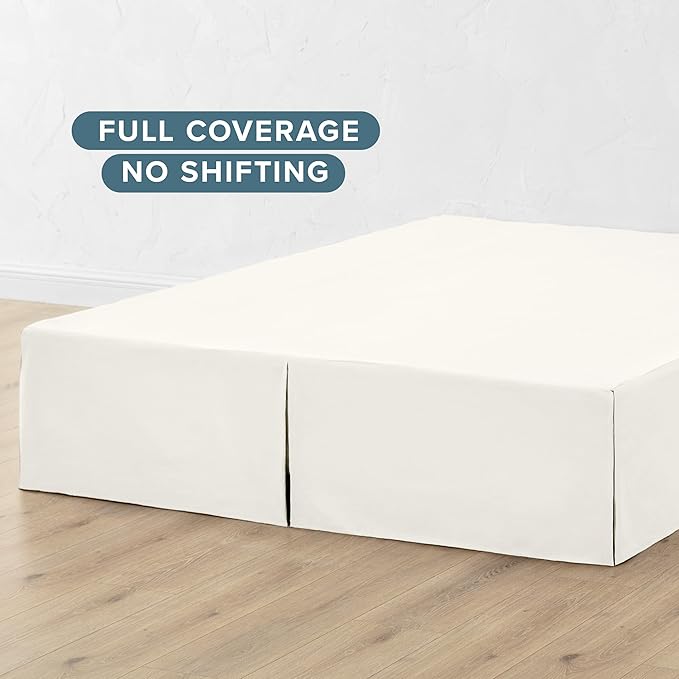 Bare Home Queen Bed Skirt - 15-Inch Tailored Drop Easy Fit - Bed Skirt for Beds - Center & Corner Pleats (Queen, Cream)