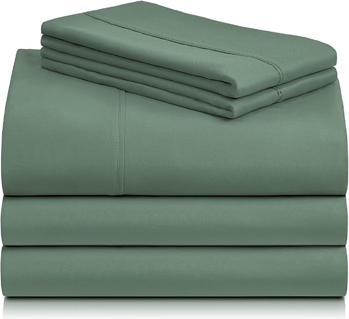 LuxClub 5 PC Split King Sheet Set, Deep Pockets Wrinkle Free Cooling Bed Sheets Hotel Bedding for Women, Men, Includes 2 Fitted Sheet, 1 Flat Sheet and 2 PillowcasesSoft Tree Moss Green