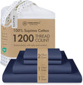 Threadmill California King Sheets, Certified American Supima Cotton Sheets, 1200 Thread Count Hotel Quality Sheet, 4 Piece Luxury Bed Sheet Set with Elasticized Extra Deep Pocket, Folkstone Blue