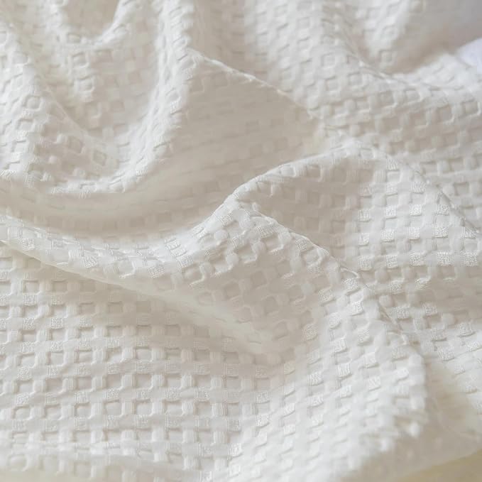 Twin Bed Skirt, Wrap Around Bed Skirt with Pleated Corner, 16 Inch Drop Pleated Waffle Weave Bedskirts, Anti-Slip, Microfiber, Ivory, 16'' Twin