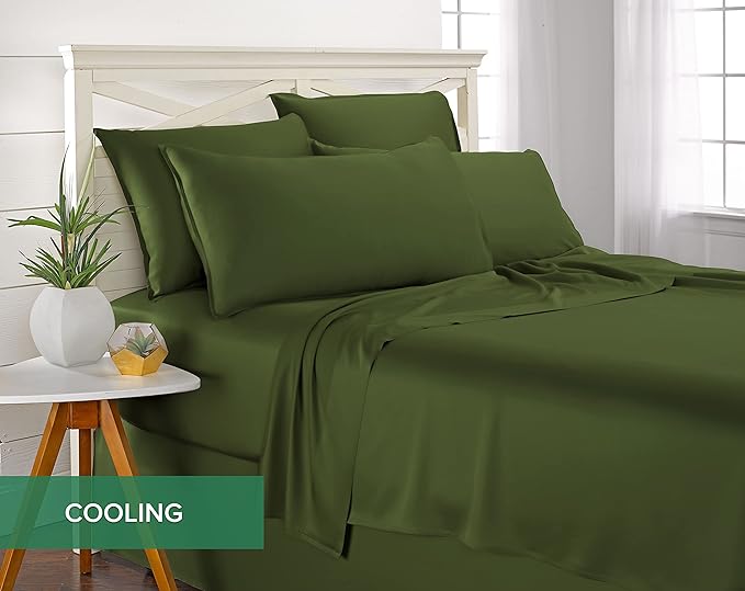 Pure Bamboo Full Sheets, Genuine 100% Organic Viscose Derived from Bamboo Bed Sheet Set, Luxuriously Soft & Cooling, Double Stitching, 2 Year Quality Promise (Full, Pesto)