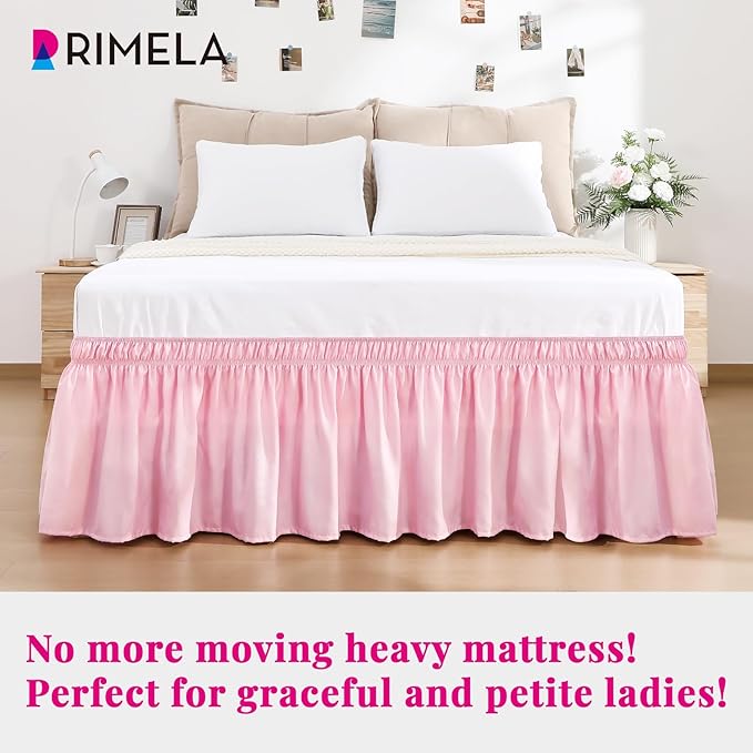 RIMELA Dusty Pink Bed Skirt King Size 18 Inch Drop, Wrap Around Elastic Bedskirt, Dust Ruffle for Adjustable Bed Base Machine Washable Easy to Install Bed Skirts
