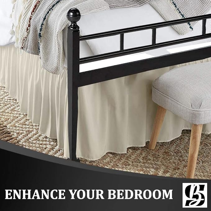 SKY BEDDINGS - King Size Ruffled Bed Skirt with Split Corners - 18 Inch Drop Dust Ruffle Bed Skirt with Platform Three Sided Coverage - 100% Microfiber, Ivory