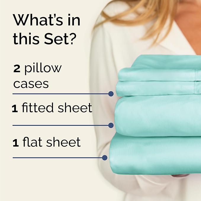 Twin 4 Piece Sheet Set - Cooling, Comfy & Breathable - Hotel Luxury Bedding, Includes Fitted Sheet for Women, Men, Kids and Teens - 1 Flat, 1 Fitted Sheet, 2 Pillowcases with Deep Pockets - Spa Blue