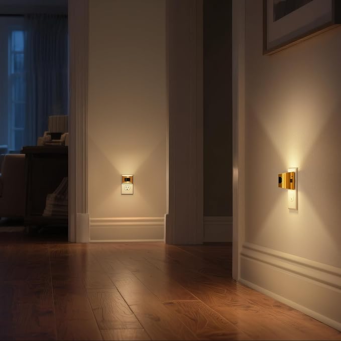 DORESshop LED Night Light[2 Pack], Night Lights Plug into Wall, 3 Mode Plug in Night Light with Motion Sensor, Dusk to Dawn Sensor, Nightlights for Adults, Bedroom, Bathroom, Hallway, Golden Cover