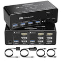 DEMEXBOOK HDMI DisplayPort KVM Switch 3 Monitors 2 Computers 8K@60Hz, 4K@144Hz,Triple Monitor KVM Switches with 4 USB 3.0 Ports, Wired Remote, USB3.0 Cables，Power Adapter Included