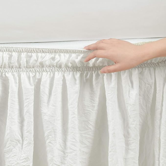 Lush Decor Ruched Ruffle Elastic Easy Wrap Around Bed Skirt Single Twin/Twin XL/Full Off White - Twin Bed Skirt - Dust Ruffle - Cream Bedskirts
