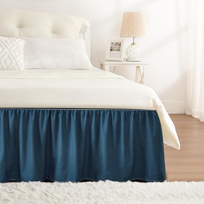 RIMELA Dark Teal Bed Skirt King Size 15 Inch Drop, Wrap Around Elastic Bedskirt, Dust Ruffle for Adjustable Bed Base Machine Washable Easy to Install Bed Skirts