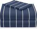 LuxClub 3 PC Twin Sheet Set, Deep Pockets Wrinkle Free Cooling Bed Sheets Hotel Bedding for Women, Men, Kids & Teens, Includes 1 Fitted Sheet, 1 Flat Sheet and 1 Pillowcase-Striped - Navy