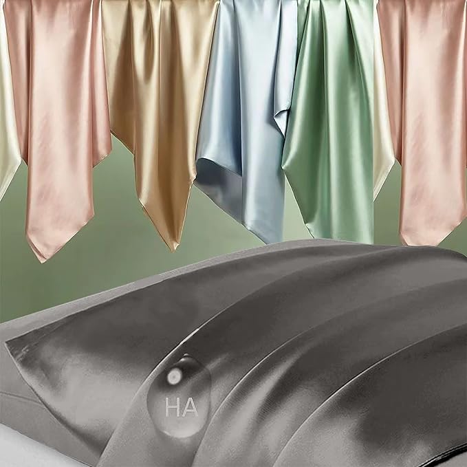 Silk Body Pillow Cases, Mulberry Silk Body Pillow Cover with Zipper, Smooth, Anti Acne, Cooling Sleep Both Sides Natural Silk Satin 20x54 Body Pillowcase, Gifts for Women Men, Dark Gray