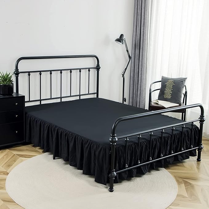 Bed Skirts King Size 14 Inch Ruffled Bed Skirt with Split Corners, 14 Inch Drop Dust Ruffle Bed Skirt with Platform, Black