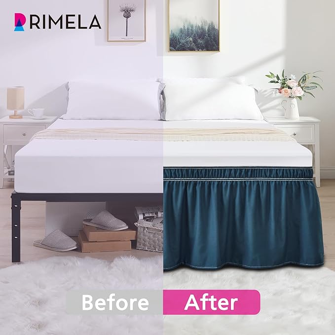 RIMELA Dark Teal Bed Skirt Queen Size 18 Inch Drop, Wrap Around Elastic Bedskirt, Dust Ruffle for Adjustable Bed Base Machine Washable Easy to Install Bed Skirts