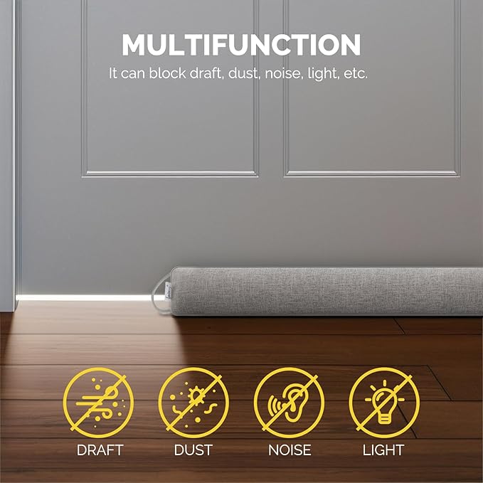 fowong Door Draft Stopper for Bottom of Door 36 Inch Weighted Noise Blocker Soundproofing Draft Guard, Window Breeze Blocker Easy Install, Grey
