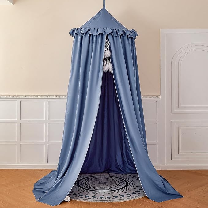 dix-rainbow Princess Decor Canopy for Kids Bed, Soft and Durable Bed Canopy for Girls Room Tent Canopy Dreamy Mosquito Net Bedding, Children Reading Nook Canopies Indoor (Blue)