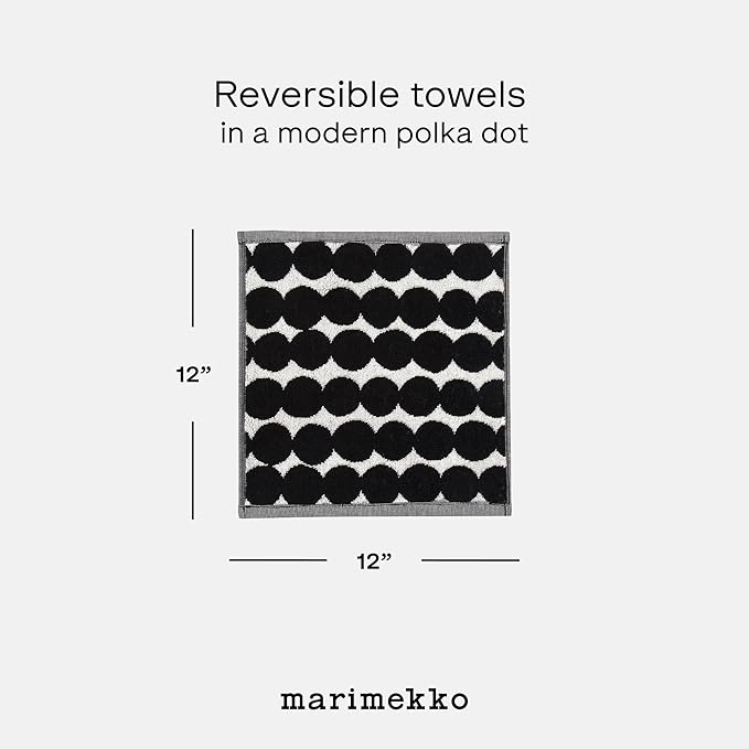MARIMEKKO Räsymatto Terry Cotton Washcloth – Polka Dot Patterned Washcloths – 12 in x 12 in