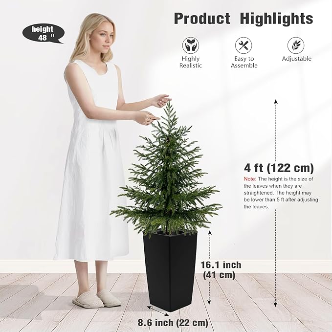 2 Pack 4FT Artificial Norfolk Pine Trees, Real Feel Faux Christmas Tree with Square Black Pot, Pet Safe PPC Material, Indoor Outdoor Plants for Front Porch, Living Room Decor