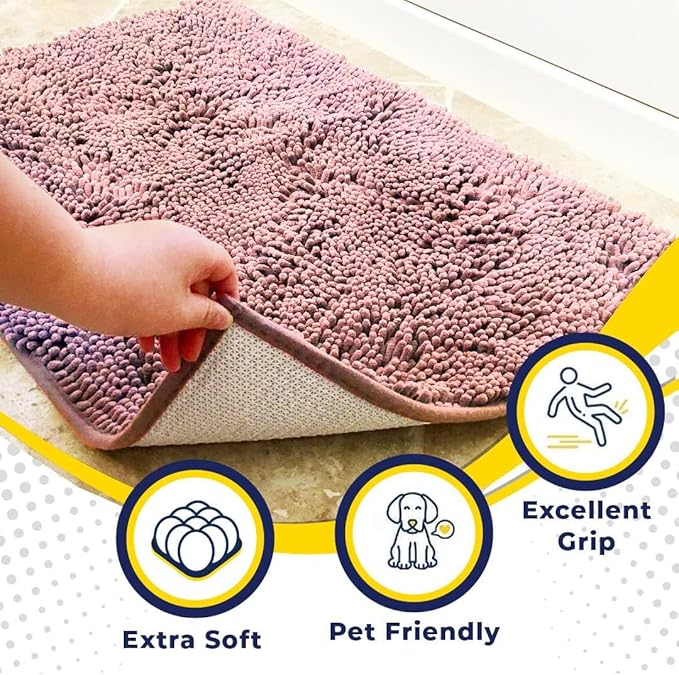 Muddy Mat® | Super Absorbent Door Mat Indoor, Microfiber Quick Dry Chenille Entryway Rug, Non-Slip Front Door Mat, Indoor Mats for Entryway, Machine Washable Pet Rug, Pink 36"x60"