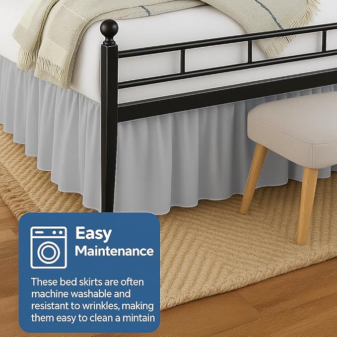 Ruffled Bed Skirt Split Corners with Platform, Tailored Fit Hotel Quality Wrinkle Free Ultra-Soft Microfiber Dust Ruffle, Upto 24 Inch Drop, Queen, Light Grey