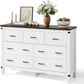 LINSY HOME Farmhouse Dresser for Bedroom with 7 Drawers, 53” Wide Rustic Wood Chest with Deep Drawer, Modern Dressers with Storage and Metal Handles for Closet, Living Room, Hallway, Off White