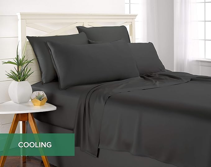 Pure Bamboo Twin Sheets, Genuine 100% Organic Viscose Derived from Bamboo Bed Sheet Set, Luxuriously Soft & Cooling, Double Stitching, 2 Year Quality Promise (Twin, Charcoal)