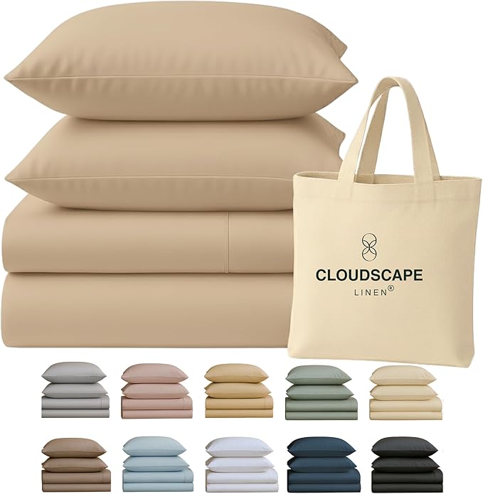 Cloud Scape Linen 100% Egyptian Cotton Sheets Full Size, 4 Pieces Luxury Bedding Set, 400 Thread Count,Hotel Quality, Silky Soft, Deep Pockets up to 17, Linen