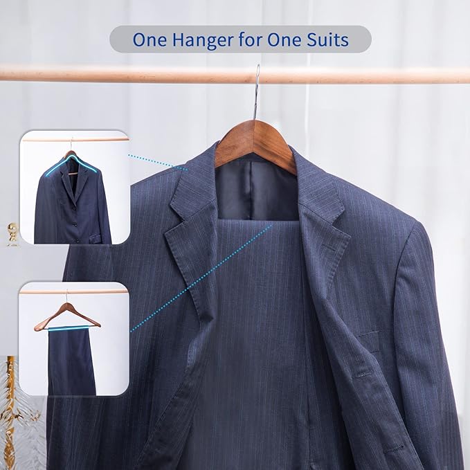 Nature Smile Luxury Wooden Suit Hangers 12 Pack Wood Coat Hangers Jacket Outerwear Shirt Hangers,with Extra-Wide Shoulder, 360 Degree Swivel Hooks & Anti-Slip Bar with Screw(Retro Color)