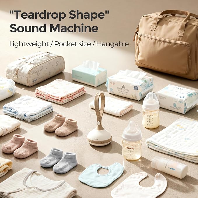 EVOCELER | Portable White Noise Sound Machine for Babies and Kids | Auto Cry Detection | 9 Soothing Sounds | Sleep Soother | Voice Recording | 15H Battery | Travel | Baby Registry Gift | Stroller Clip
