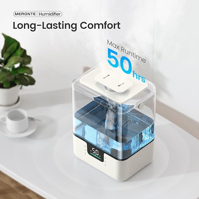 Smart Humidifiers for Bedroom Large Room Home, 6L Cool Mist Top Fill Humidifier with Essential Oil Diffuser, Smart App & Voice Control, for Nursery & Plants, Ivory, 1 Pack + 7 Color NightLight