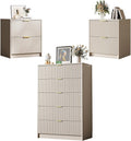 3-Piece Dresser Bedroom Set, 5 Drawer Dresser & 2 Drawer Nightstands with Gold Handles, Fluted Wood Chest of Drawers for Bedroom, Living Room, Entryway, Beige