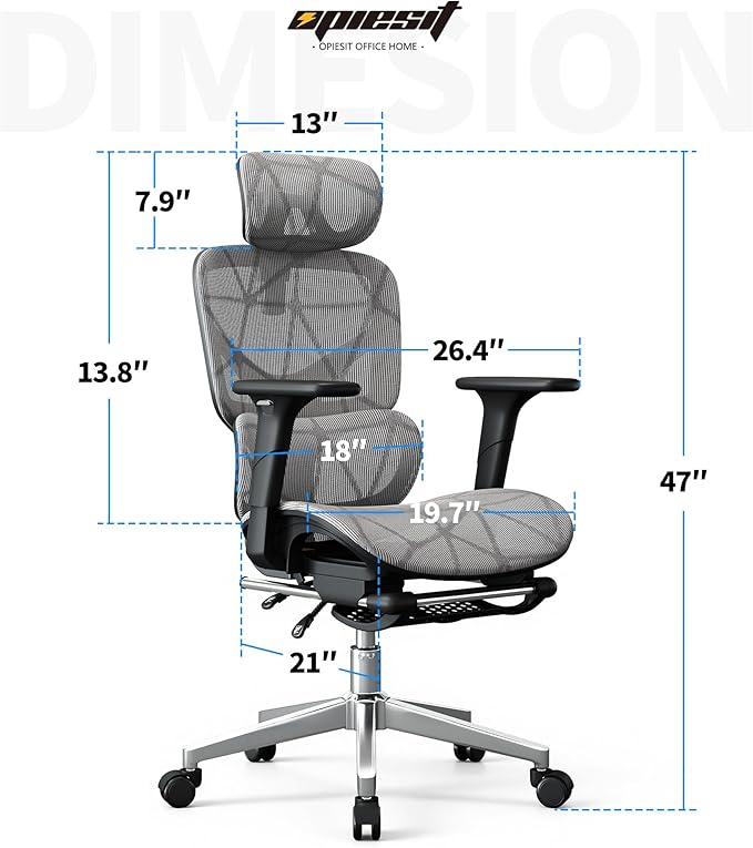 Office Chair with 3D Adjustable Lumbar Support,Ergonomic Computer Chair,Adjustable Headrest and Armrests, 400lbs Capacity,Tilt-Swivel,Premium Mesh Desk Chair for Office,Home & Gaming (Grey)