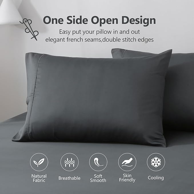 Linen World Cooling Bed Sheets Set Twin Size,100% Organically Grown Viscose Sheets,Deep Pocket Up to 16",3 Pieces Silky Soft,Breathable Bedding Sheets & Pillowcases(Shadow Grey,Twin)