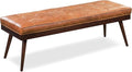 Poly & BARK 55" Tufted Leather Bed Bench for Bedroom End of Bed - Living Room Entry Way Bench - Pure Italian Leather Upholstery with a Solid Wood Frame - Ottoman Bench with Wooden Legs - Cognac Tan