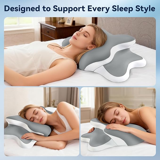 Cervical Pillow for Side Sleepers,Memory Foam Pillows for Neck and Shoulder Pain,Deep Sleep Pillows for Back Pain Sleeper, Dreamers Relief,Slumber,Stomach,Snoring Pillow (Grey, 25"Lx15"Wx5.8"H)
