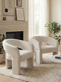 LukeAlon Mid Century Modern Velvet Accent Chairs Set of 2 – Round Barrel Back Armchairs, Comfy Upholstered Lounge Chairs for Living Room, Bedroom, Office, Waiting Rooms, Beige