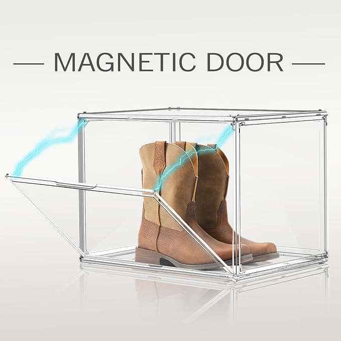 5 Pack XXX-Large Acrylic Display Case 17.7''x13''x13'' Tall Boot Storage Box Handbag Organizer for Closet Clear Boot Organizer Stackable Figure, Collectibles, Helmet Showcase with Magnetic Lid