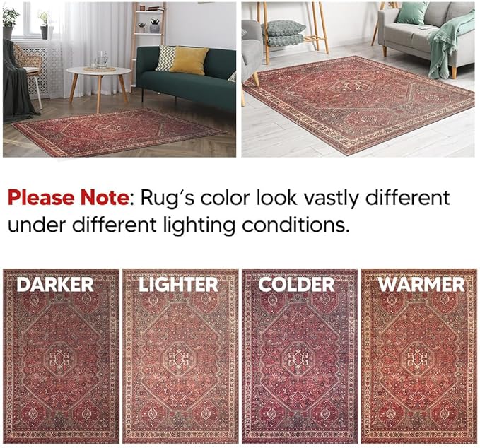 Keen Home Design 9x12 Rug - Machine Washable Area Rug with Non-Slip Backing, Ideal for Living Room, Dining Room, Bedroom - Vintage, Easy Clean, Durable, Low Pile Rug - (9' x 12')