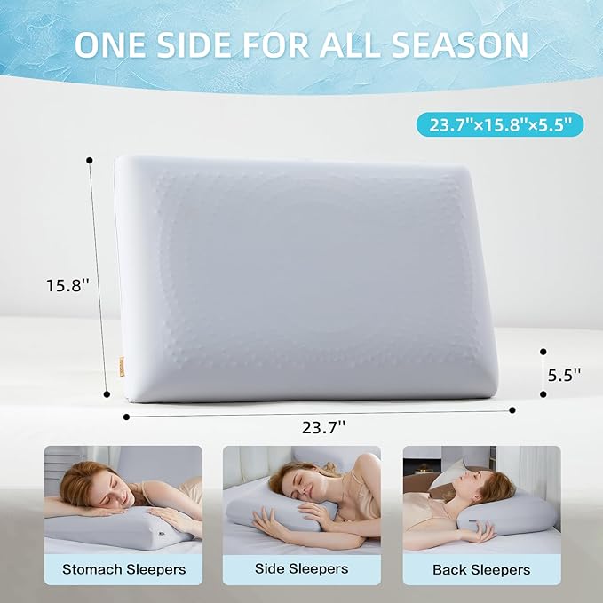SAPHREAS Cooling Gel Memory Foam Pillow for Side, Back and Stomach Sleepers, Standard Size Cool Bed Pillow for Sleeping, Removable & Machine Washable, Light Grey