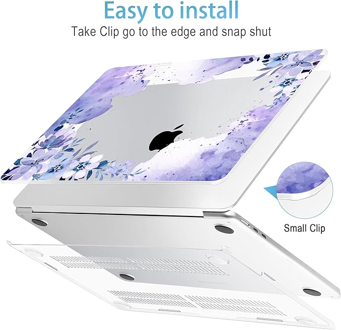 Mektron for 2025 M4 MacBook Air 13.6 Inch A3240 Case Fits 2023 A2681 M2 2024 A3113 M3 Chip with Liquid Retina Display Touch ID, Printed Plastic Hard Shell Cover for MacBook Air 13.6", Purple Floral