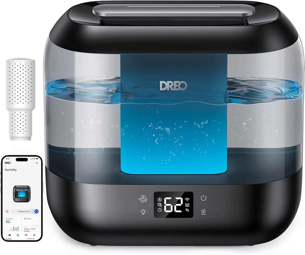 Dreo Smart Humidifiers for Bedroom, Top Fill 4L Supersized Humidifier Large Room with 28 dB, 36H Runtime, Touch/APP/Voice Control, Nightlight, Cool Mist Humidifiers for Baby, Plants, Indoor, Ebony